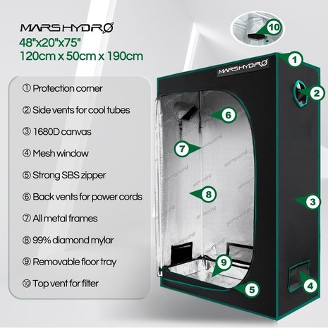 Mars Hydro Mars Hydro grow tent (120x50x190cm) Mars Hydro Mars Hydro grow tent (120x50x190cm)