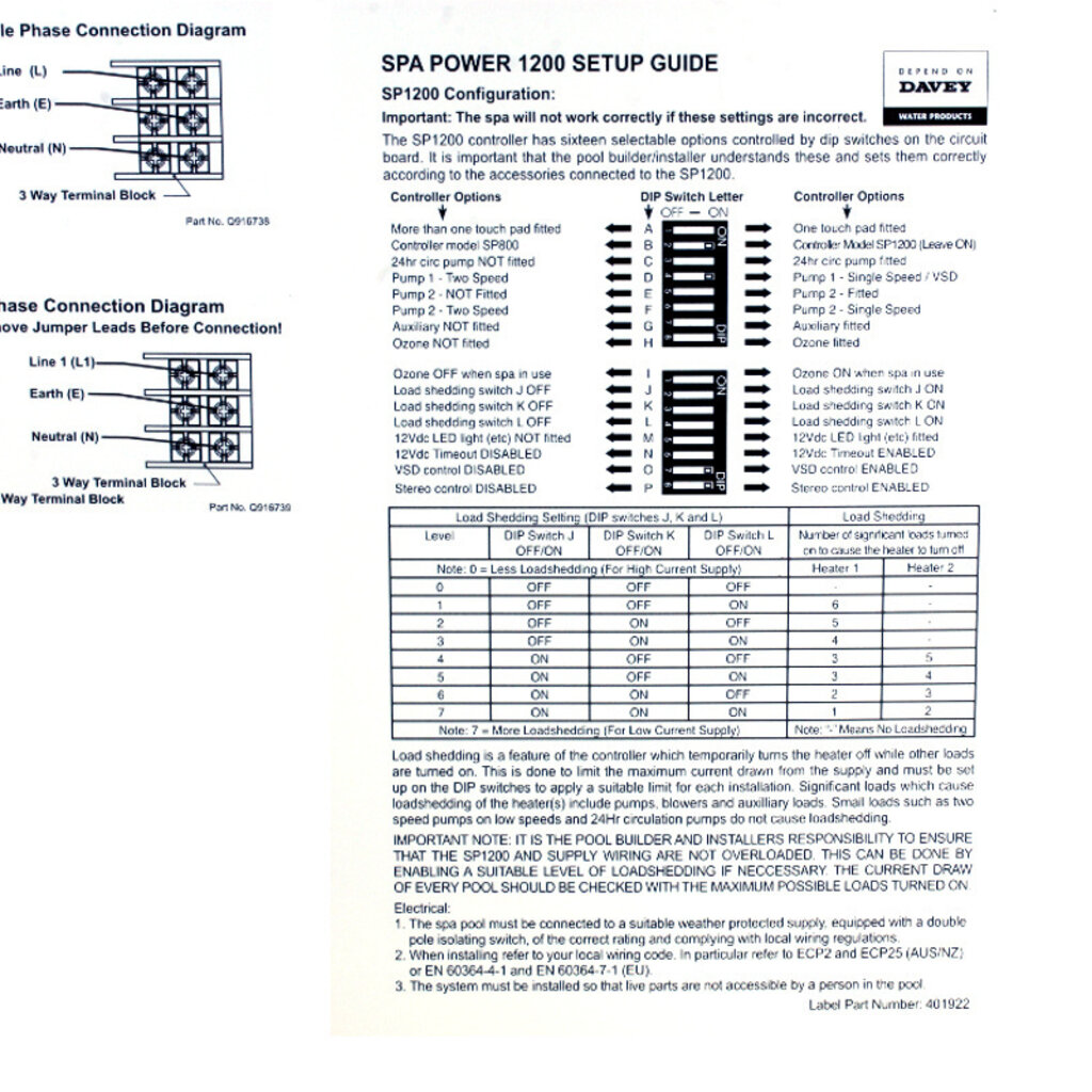Davey Spa Power SP1200 3,5 Kw besturingssysteem