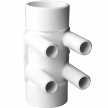 Waterway Europe 1 1/2" F/F manifold, 3/4" M barb or 3/8" F, 4 poorten