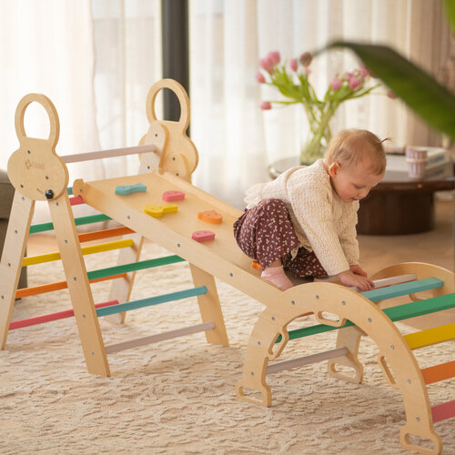 FINOOS FINOOS Klettergerüst – Kletterdreieck – Kletterbogen – Rutsche – Montessori Holzspielzeug – Regenbogen FINOOS FINOOS Klettergerüst – Kletterdreieck – Kletterbogen – Rutsche – Montessori Holzspielzeug – Regenbogen