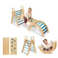 FINOOS Klettergerüst – Kletterdreieck – Kletterbogen – Rutsche – Montessori Holzspielzeug - Blau