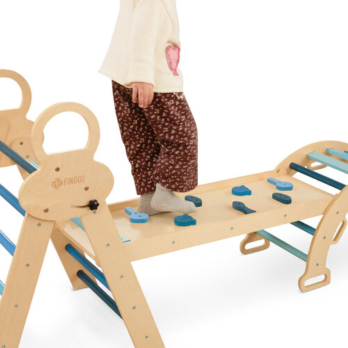 FINOOS FINOOS Klettergerüst – Kletterdreieck – Kletterbogen – Rutsche – Montessori Holzspielzeug - Blau