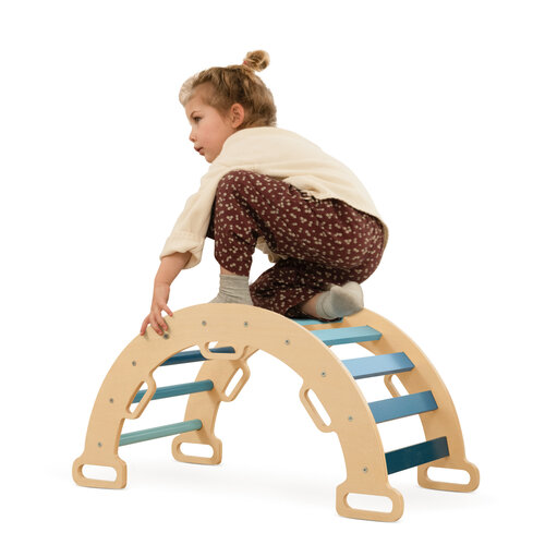 FINOOS FINOOS Klettergerüst – Kletterdreieck – Kletterbogen – Rutsche – Montessori Holzspielzeug - Blau