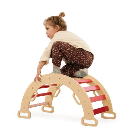 FINOOS FINOOS Klettergerüst – Kletterdreieck – Kletterbogen – Rutsche – Montessori Holzspielzeug - Rosa