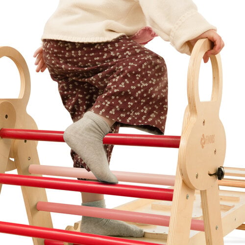 FINOOS FINOOS Klettergerüst – Kletterdreieck – Kletterbogen – Rutsche – Xylophon – Kissen – Montessori Holzspielzeug - Rosa