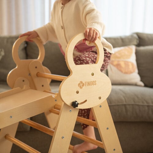 FINOOS FINOOS Klettergerüst – Kletterdreieck – Kletterbogen – Rutsche – Xylophon – Kissen – Montessori Holzspielzeug - Rosa