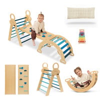 FINOOS Klettergerüst – Kletterdreieck – Kletterbogen – Rutsche – Xylophon – Kissen – Montessori Holzspielzeug - Blau