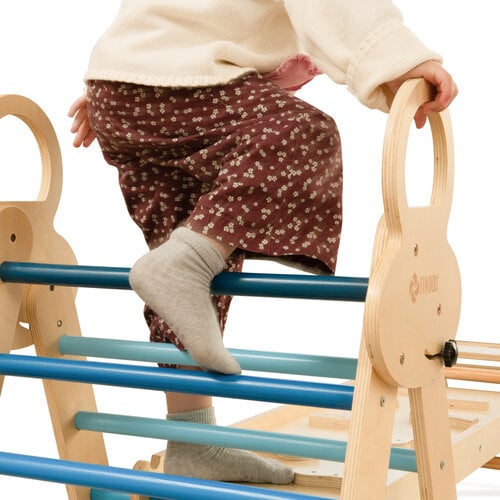 FINOOS FINOOS Klettergerüst – Kletterdreieck – Kletterbogen – Rutsche – Xylophon – Kissen – Montessori Holzspielzeug - Blau