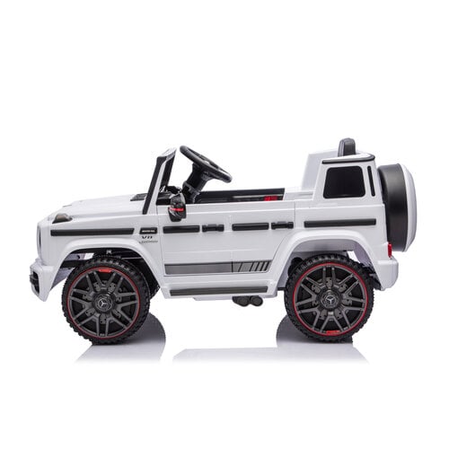 Mercedes kinderauto Mercedes G63 AMG Cabrio Kinder-Elektroauto mit Gummireifen und einem Ledersitz 12V Weiß Mercedes kinderauto Mercedes G63 AMG Cabrio Kinder-Elektroauto mit Gummireifen und einem Ledersitz 12V Weiß