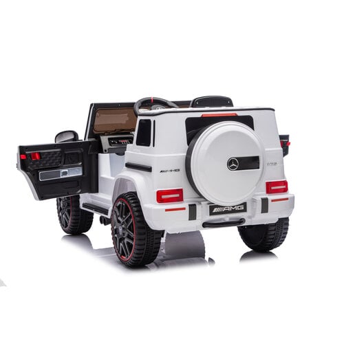 Mercedes kinderauto Mercedes G63 AMG Cabrio Kinder-Elektroauto mit Gummireifen und einem Ledersitz 12V Weiß Mercedes kinderauto Mercedes G63 AMG Cabrio Kinder-Elektroauto mit Gummireifen und einem Ledersitz 12V Weiß