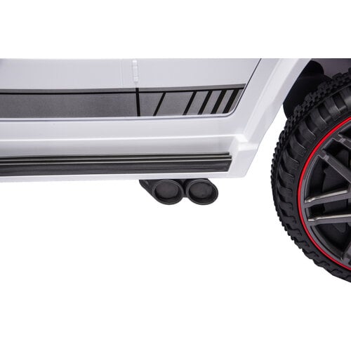 Mercedes kinderauto Mercedes G63 AMG Cabrio Kinder-Elektroauto mit Gummireifen und einem Ledersitz 12V Weiß Mercedes kinderauto Mercedes G63 AMG Cabrio Kinder-Elektroauto mit Gummireifen und einem Ledersitz 12V Weiß
