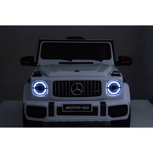 Mercedes kinderauto Mercedes G63 AMG Cabrio Kinder-Elektroauto mit Gummireifen und einem Ledersitz 12V Weiß Mercedes kinderauto Mercedes G63 AMG Cabrio Kinder-Elektroauto mit Gummireifen und einem Ledersitz 12V Weiß