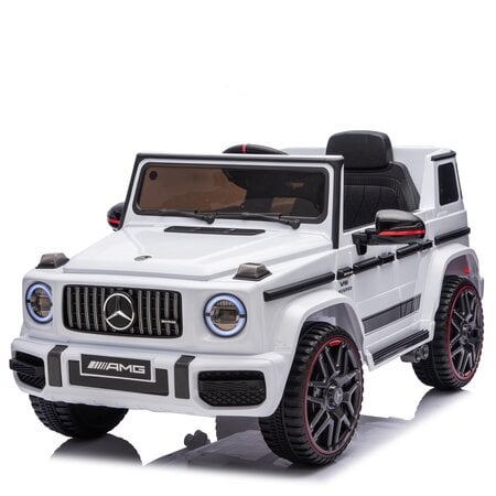 Mercedes kinderauto Mercedes G63 AMG Cabrio Kinder-Elektroauto mit Gummireifen und einem Ledersitz 12V Weiß
