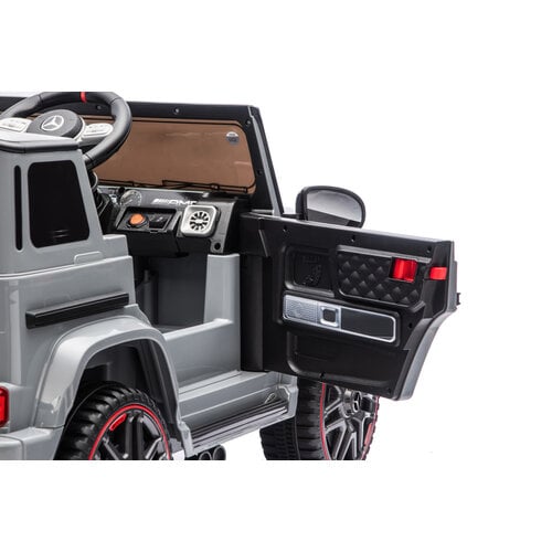 Mercedes kinderauto Mercedes G63 AMG Cabrio Kinder-Elektroauto 12V mit Gummireifen und einem Ledersitz Grau Mercedes kinderauto Mercedes G63 AMG Cabrio Kinder-Elektroauto 12V mit Gummireifen und einem Ledersitz Grau