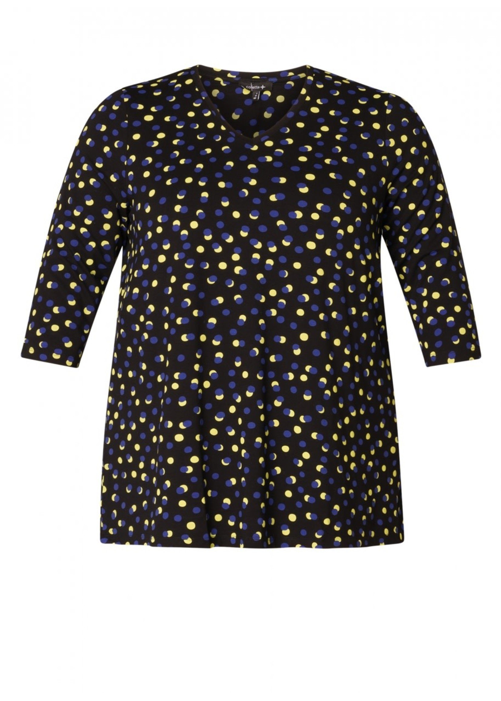 Colletta Shirt V-hals zwart met gele/witte stippen