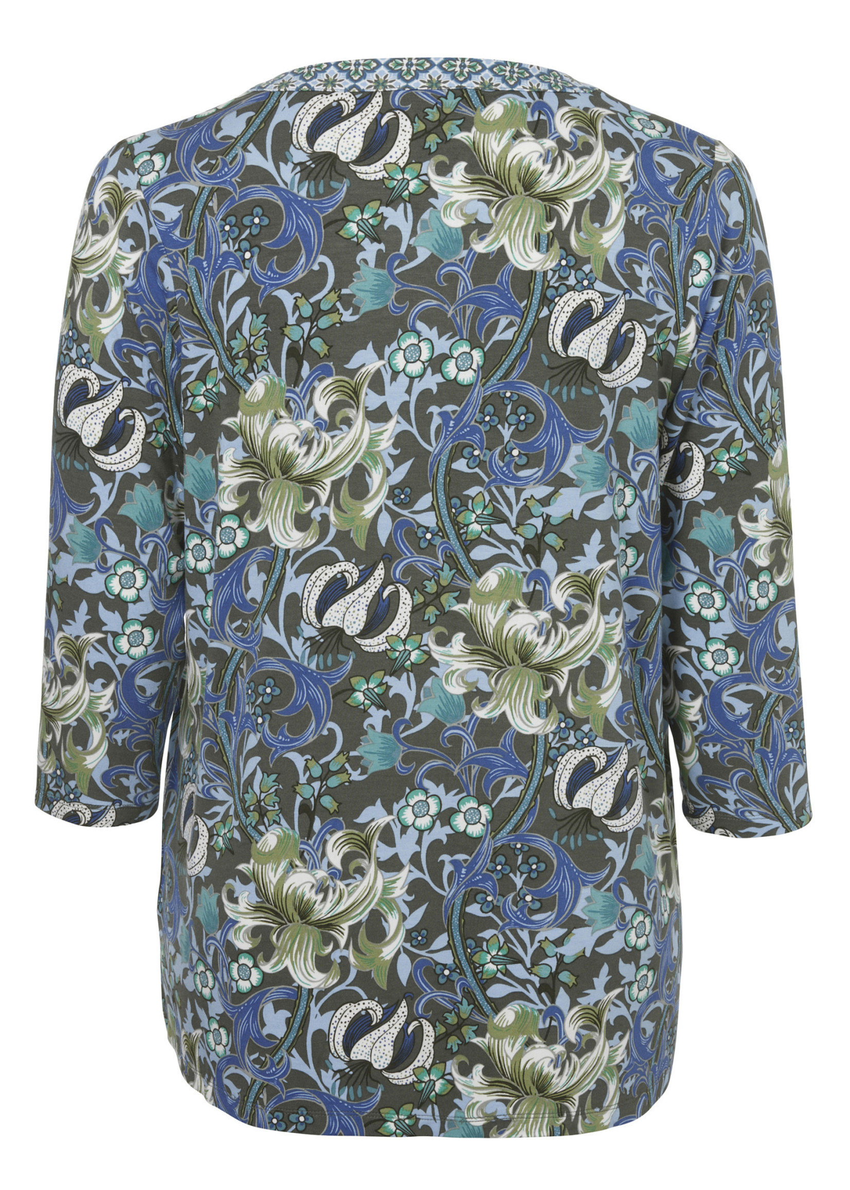 Via Appia Due Blouse olijf met V-hals bloemenpatroon