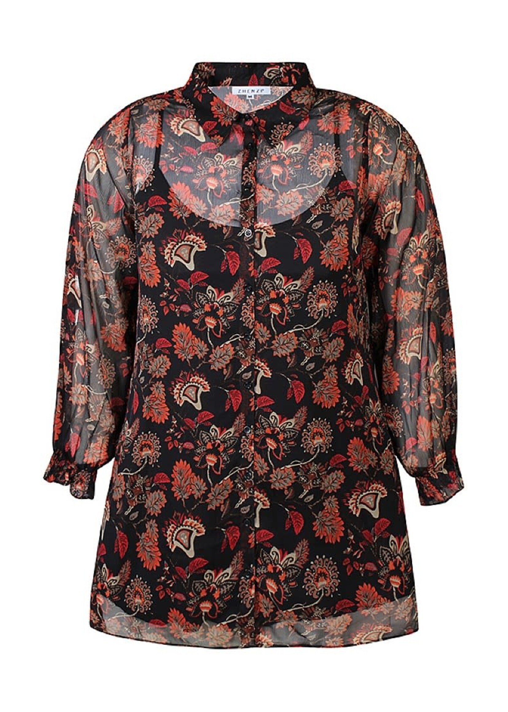 Zhenzi Blouse zwart rode bloem plissé