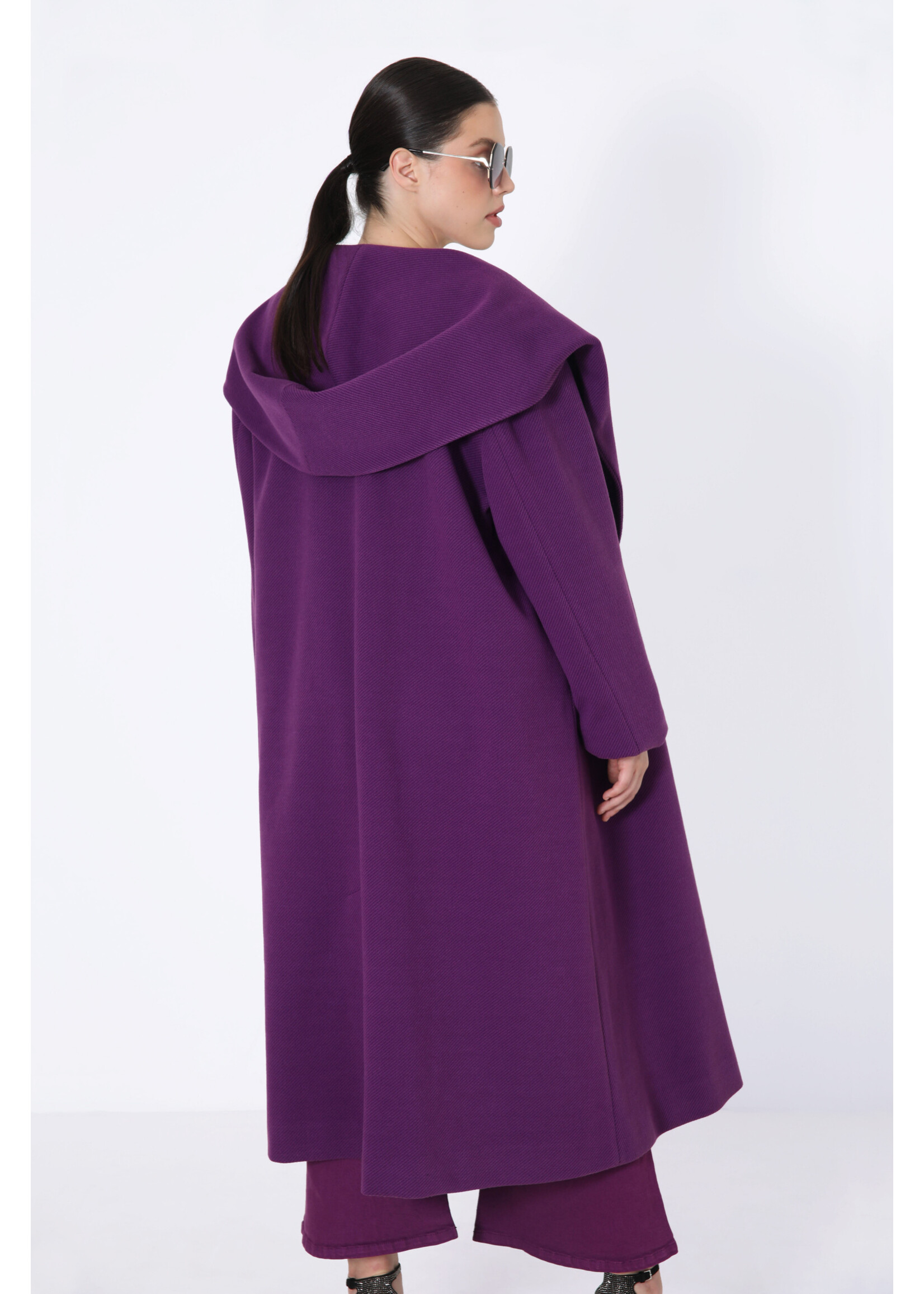JMP Long hooded coat with shawl collar purple
