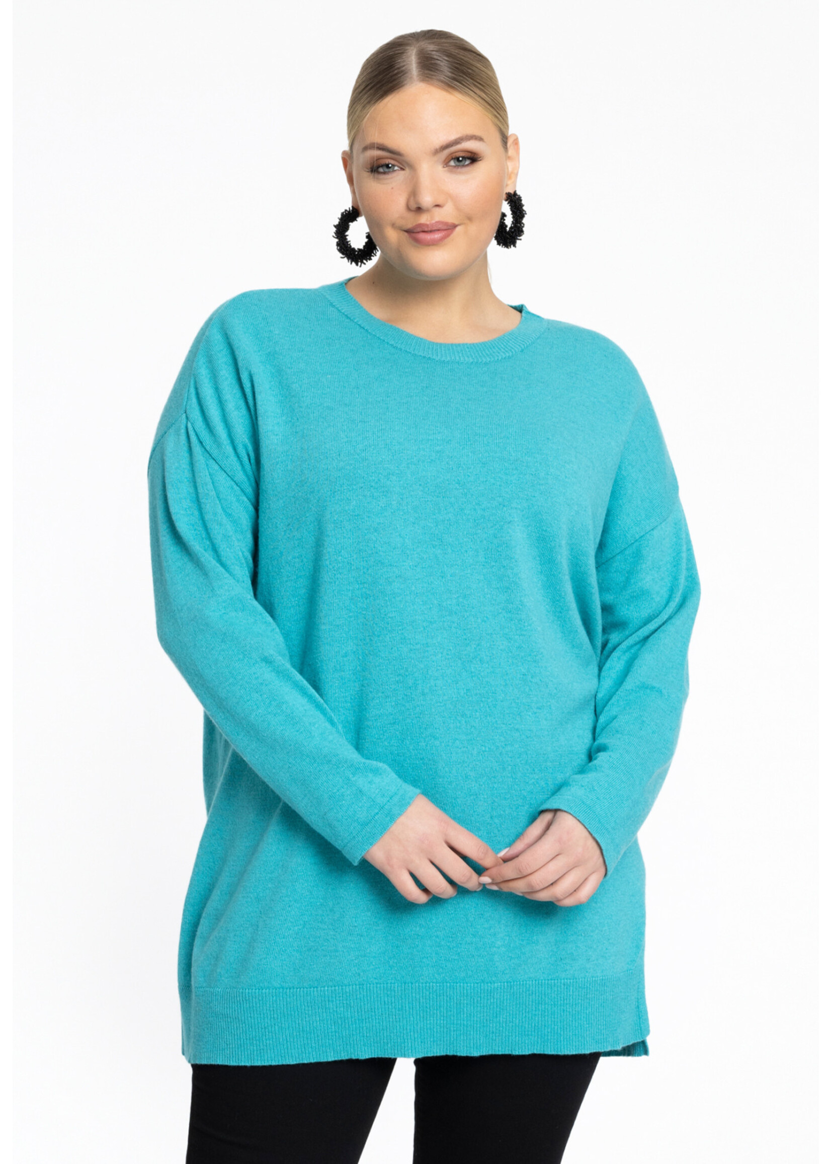 Yoek Pullover wide with slits turquoise