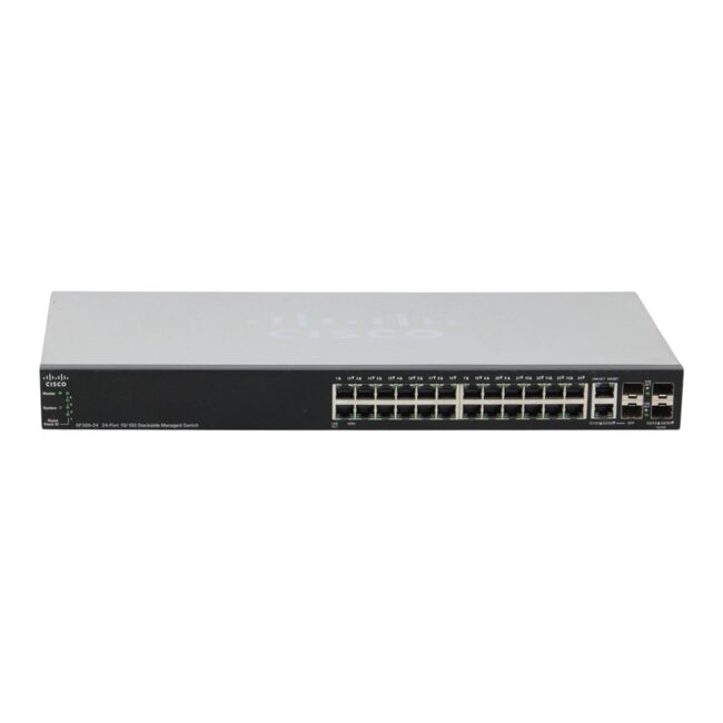 Cisco  SF500-24P-K9, 1U, Ethernet, 10/100Mb/s, 24-port. 2x SFP, 2x combo