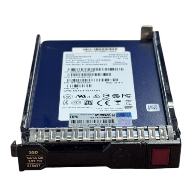 HPE  875657-001 (870667‑004), 1.92TB, 2.5 inch, SATA-3, 540MB/s, 520MB/s