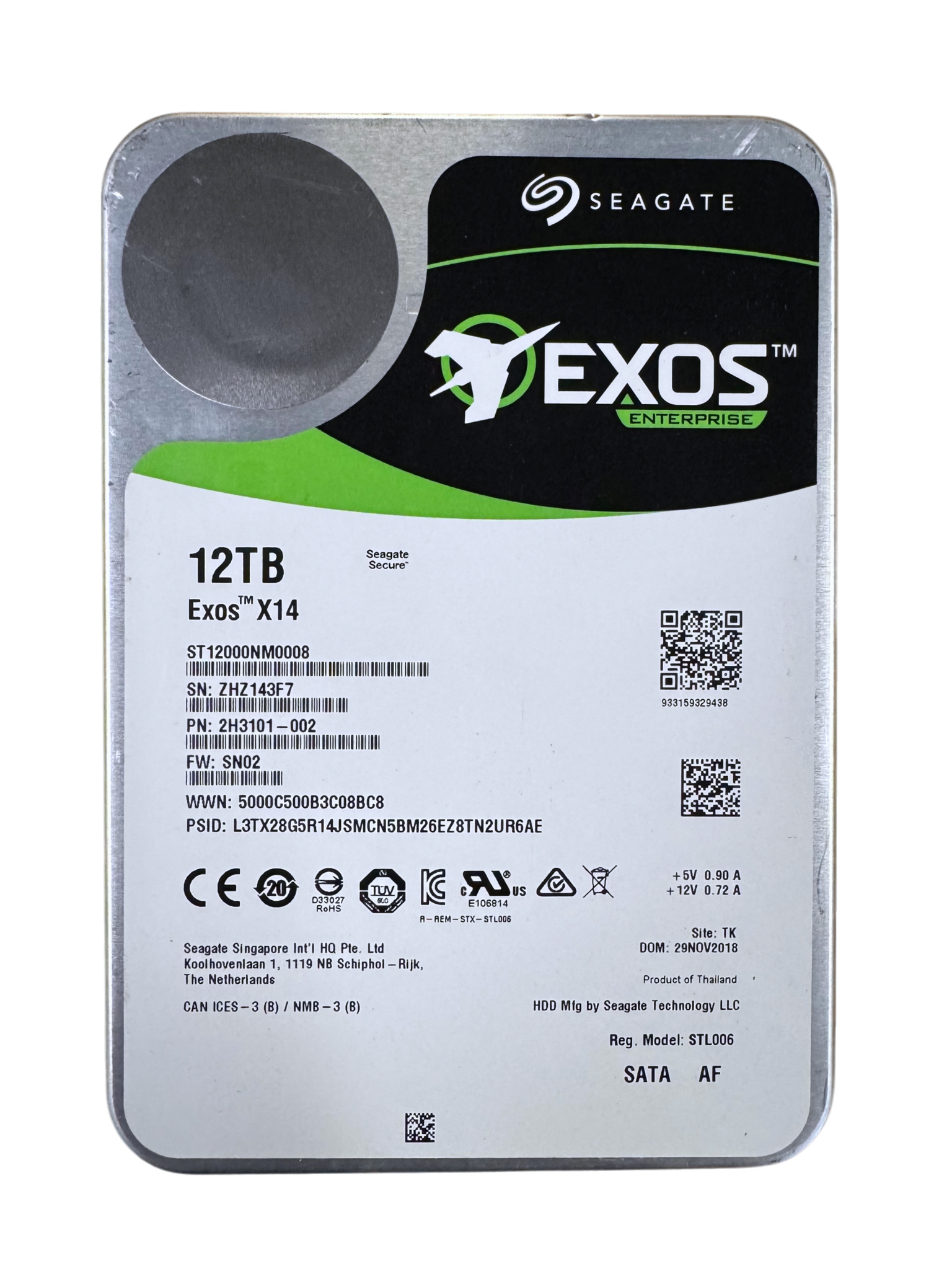 ST12000NM0008, 12TB, 3.5 inch, SATA-3, 7200 RPM, HDD, (MPN: 2H3101