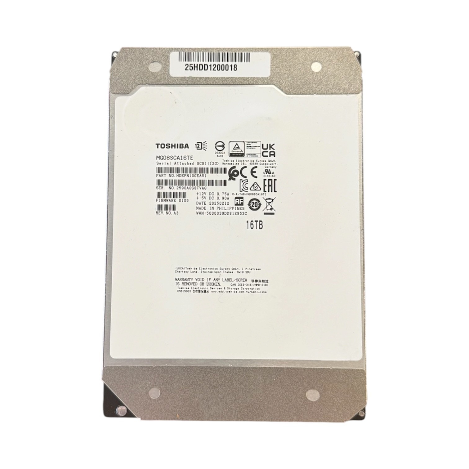 Refurbished HDD - HDEPN10GEA51 - 16TB - 3.5 inch - SAS-3 - 7200