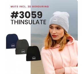WINTERACTIE: Acrylic Beanie With 3M Thinsulate Lining With Roll Up 3059 incl borduring