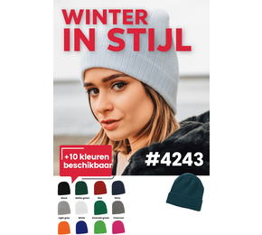 WINTERACTIE: Acrylic Beanie With Roll Up 4243 incl borduring