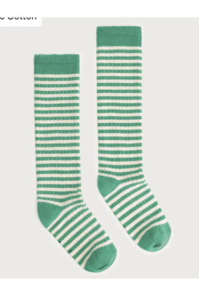 Long Ribbed Socks GOTS Green – Cream