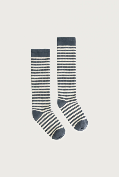 Long Ribbed Socks GOTS Blue Grey – Cream