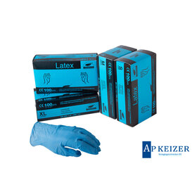 Handschoen Latex  blauw Medium gepoederd 100 stuks