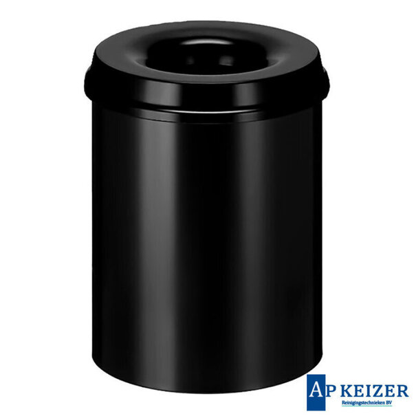 Vlamdovende afvalbak 15 liter zwart metaal