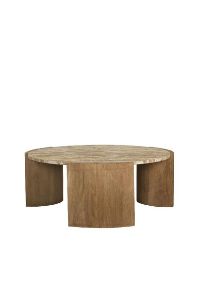 Javina Natural marble coffeetable mangowood base L