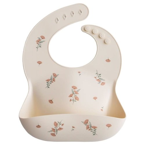 Mushie MUSHIE - SILICONE BIB - PINK FLOWERS