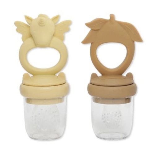 Konges Slojd 2pack silicone fruit feeding pacifier unicorn - limonade/almond Konges Slojd 2pack silicone fruit feeding pacifier unicorn - limonade/almond