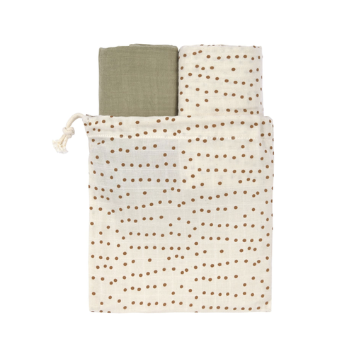 Lassig Swaddle & Burp Blanket M 2 pcs caramel 60 x 60 cm