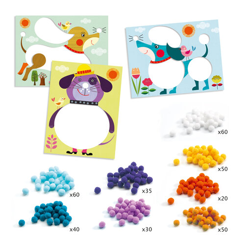 Djeco Knutseldoos - Pompons 'honden' (3-6j)