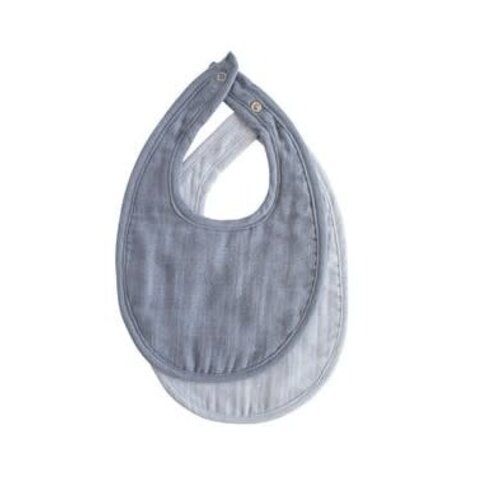 Mushie Muslin bib 2-pack- Tradewinds/baby blue