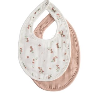 Mushie Muslin bib 2-pack- Blush/pink flower Mushie Muslin bib 2-pack- Blush/pink flower