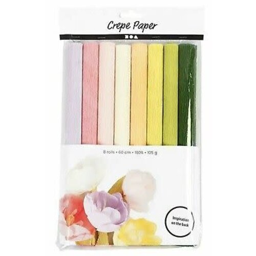 Creotime 8 rolletjes crêpe-papier pastel