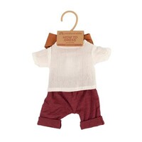 Wit hemdje en bordeau broekje pop 32 cm