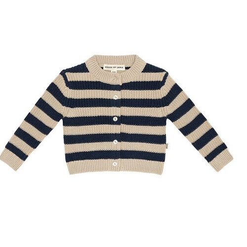 House of Jamie Gebreid Baby Vestje Soft Beige & Blue Stripes Knit  - 8719654128443