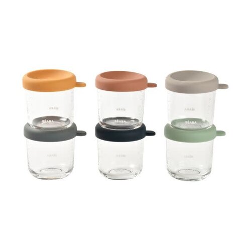 Béaba Set van 6 glazen bewaarpotjes 250 ml (Sunrise color mix)