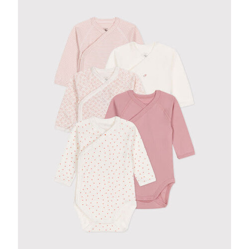 Petit Bateau set van 5 katoenen overslagbody's met lange mouw