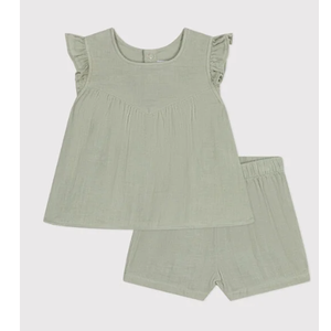 Petit Bateau LUCHTIG KATOENEN BABYPAKJE MET BLOUSE EN KORTE BROEK - Groen