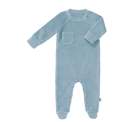 Fresk Pyjama velours met voet - Blue fog