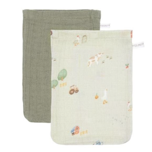 Little Dutch Washandjes set hydrofiel Little Farm / Olive