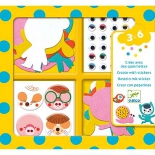 Djeco Knutselpakket - Creëren met stickers 'dieren' (3-6j)