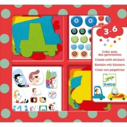 Djeco Knutselpakket - Creëren met stickers 'auto's' (3-6j)